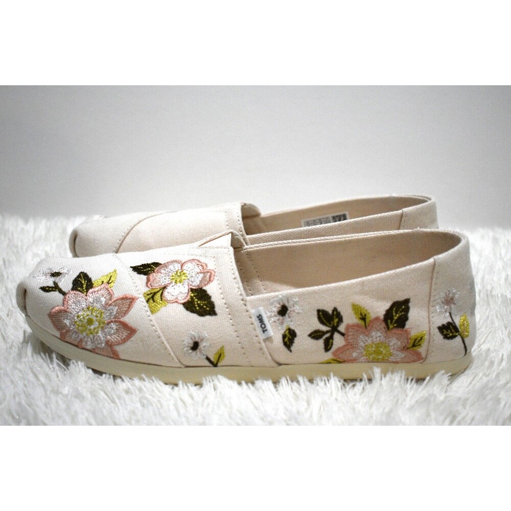NEW 7.5 TOMS ALPARGATA ESPADRILLE CANVAS FLORAL EMBROIDERED SLIP-ON SHOES HTF